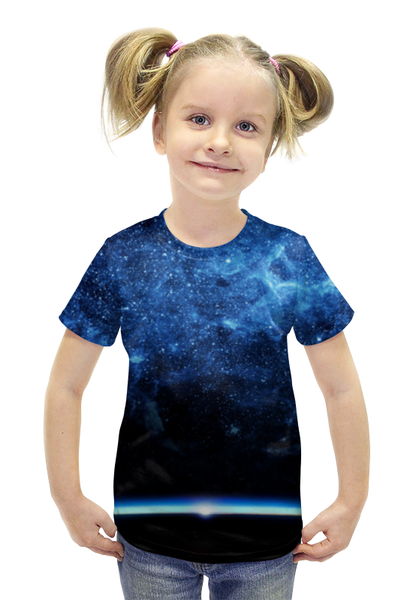Заказать детскую футболку в Москве. Футболка с полной запечаткой для девочек Космос 3D от coolmag - готовые дизайны и нанесение принтов.