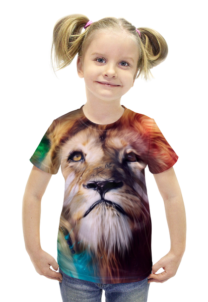 Заказать детскую футболку в Москве. Футболка с полной запечаткой для девочек Царь зверей от Media M  - готовые дизайны и нанесение принтов.