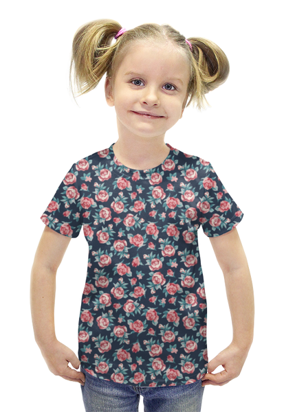 Заказать детскую футболку в Москве. Футболка с полной запечаткой для девочек Розочки от Romanova - готовые дизайны и нанесение принтов.