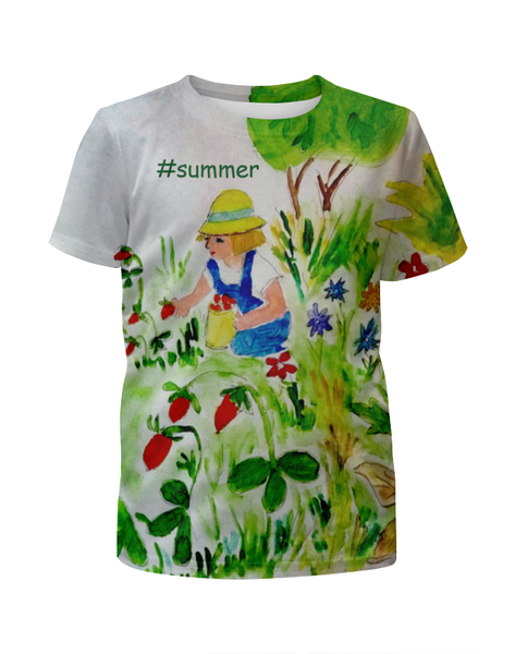 Заказать детскую футболку в Москве. Футболка с полной запечаткой для девочек земляничная поляна от mrs-snit@yandex.ru - готовые дизайны и нанесение принтов.