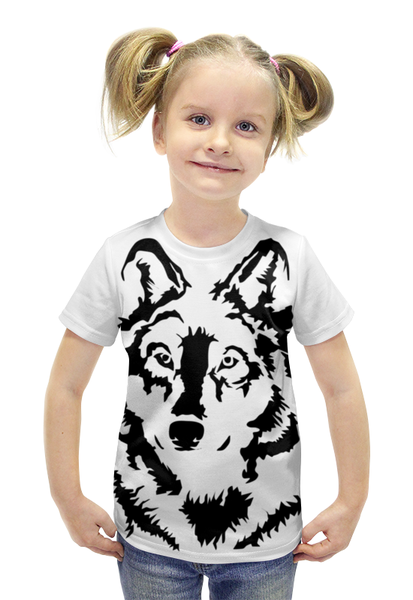 Заказать детскую футболку в Москве. Футболка с полной запечаткой для девочек Тату волк от weeert - готовые дизайны и нанесение принтов.