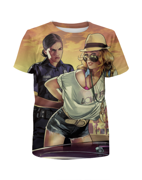 Заказать детскую футболку в Москве. Футболка с полной запечаткой для девочек GTA 5 от skynatural - готовые дизайны и нанесение принтов.