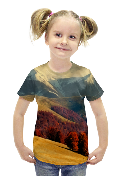 Заказать детскую футболку в Москве. Футболка с полной запечаткой для девочек Альпы от THE_NISE  - готовые дизайны и нанесение принтов.