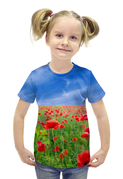 Заказать детскую футболку в Москве. Футболка с полной запечаткой для девочек Поле маков от THE_NISE  - готовые дизайны и нанесение принтов.
