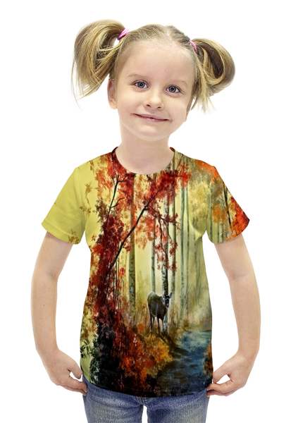 Заказать детскую футболку в Москве. Футболка с полной запечаткой для девочек Осенняя роща от THE_NISE  - готовые дизайны и нанесение принтов.