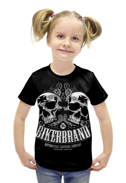 Заказать детскую футболку в Москве. Футболка с полной запечаткой для девочек Bikerbrand от Leichenwagen - готовые дизайны и нанесение принтов.