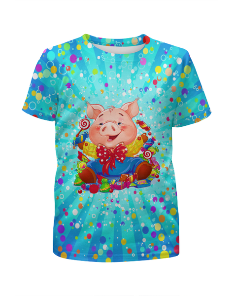 Заказать детскую футболку в Москве. Футболка с полной запечаткой для девочек Хрюша Праздник от balden - готовые дизайны и нанесение принтов.