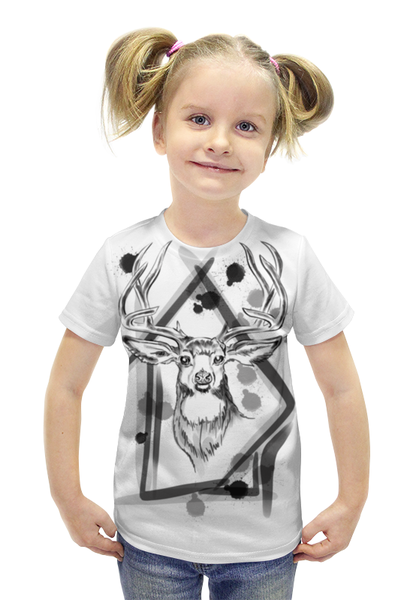 Заказать детскую футболку в Москве. Футболка с полной запечаткой для девочек Лань. от jluuca@yandex.ru - готовые дизайны и нанесение принтов.