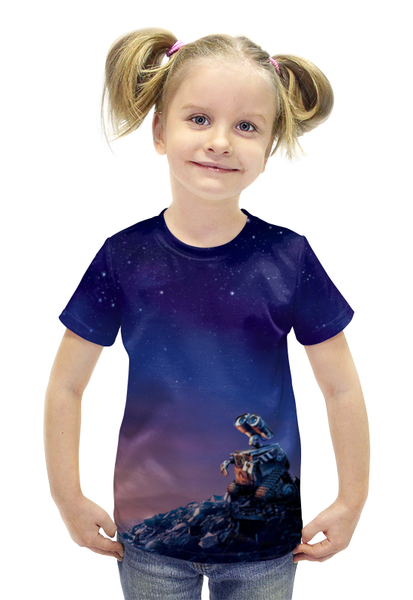 Заказать детскую футболку в Москве. Футболка с полной запечаткой для девочек WALL-E от skynatural - готовые дизайны и нанесение принтов.