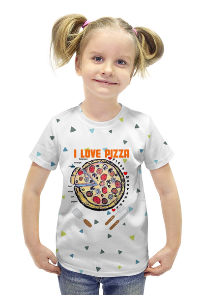 Заказать детскую футболку в Москве. Футболка с полной запечаткой для девочек Пицца от evragka  - готовые дизайны и нанесение принтов.
