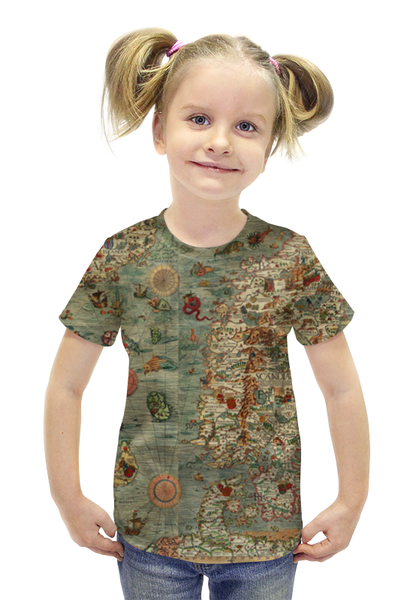 Заказать детскую футболку в Москве. Футболка с полной запечаткой для девочек OLD MAP от CoolDesign - готовые дизайны и нанесение принтов.