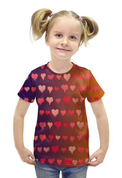 Заказать детскую футболку в Москве. Футболка с полной запечаткой для девочек Сердечки  от THE_NISE  - готовые дизайны и нанесение принтов.