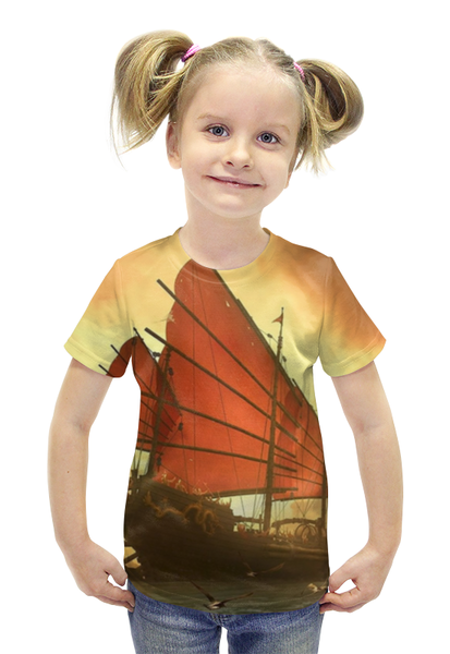 Заказать детскую футболку в Москве. Футболка с полной запечаткой для девочек Китайский парусник от Виктор Гришин - готовые дизайны и нанесение принтов.