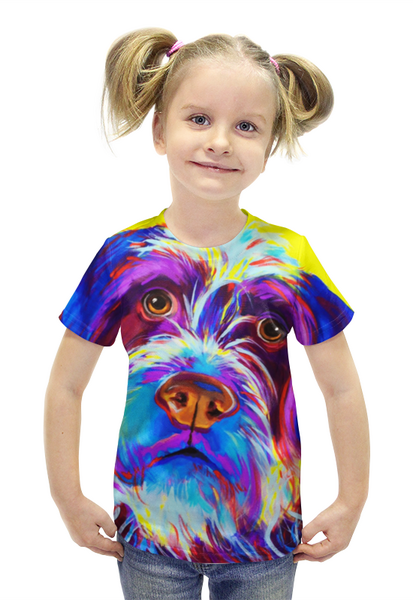 Заказать детскую футболку в Москве. Футболка с полной запечаткой для девочек Собака от THE_NISE  - готовые дизайны и нанесение принтов.