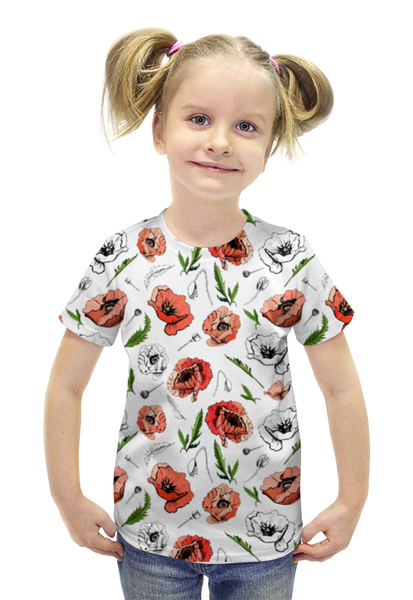 Заказать детскую футболку в Москве. Футболка с полной запечаткой для девочек Цветы мака от Жанна - готовые дизайны и нанесение принтов.