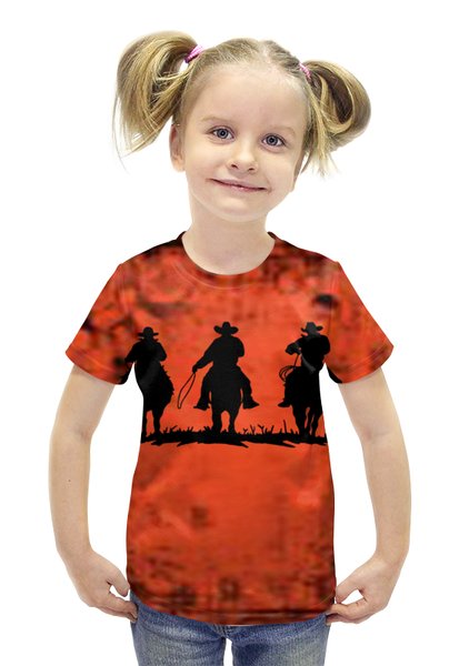 Заказать детскую футболку в Москве. Футболка с полной запечаткой для девочек Дикий Запад от ПРИНТЫ ПЕЧАТЬ  - готовые дизайны и нанесение принтов.