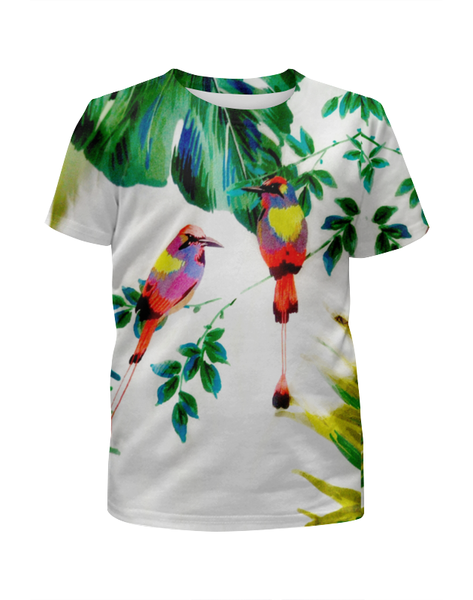 Заказать детскую футболку в Москве. Футболка с полной запечаткой для девочек попугаи от mrs-snit@yandex.ru - готовые дизайны и нанесение принтов.