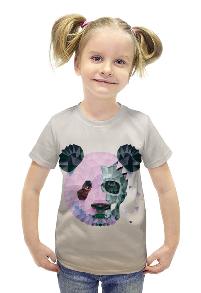 Заказать детскую футболку в Москве. Футболка с полной запечаткой для девочек Polygonal panda от Maks Lange - готовые дизайны и нанесение принтов.