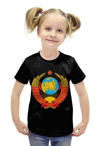 Заказать детскую футболку в Москве. Футболка с полной запечаткой для девочек Герб СССР от Виктор Гришин - готовые дизайны и нанесение принтов.