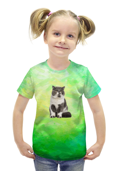 Заказать детскую футболку в Москве. Футболка с полной запечаткой для девочек Котик  от THE_NISE  - готовые дизайны и нанесение принтов.