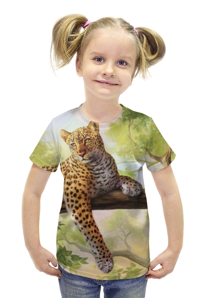 Заказать детскую футболку в Москве. Футболка с полной запечаткой для девочек Леопард от Александр Гришин - готовые дизайны и нанесение принтов.