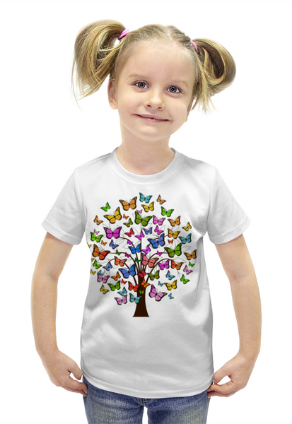 Заказать детскую футболку в Москве. Футболка с полной запечаткой для девочек Дерево из бабочек. от DEPALL - готовые дизайны и нанесение принтов.