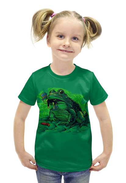 Заказать детскую футболку в Москве. Футболка с полной запечаткой для девочек Жаба с кузнечиком от Leichenwagen - готовые дизайны и нанесение принтов.