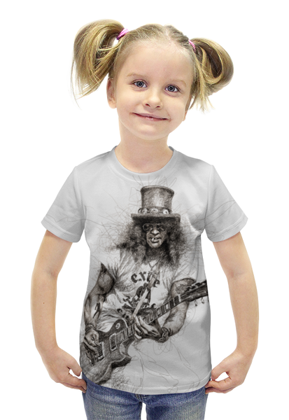 Заказать детскую футболку в Москве. Футболка с полной запечаткой для девочек Slash (Guns n' Roses) от Leichenwagen - готовые дизайны и нанесение принтов.