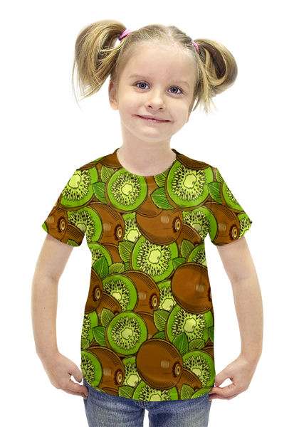 Заказать детскую футболку в Москве. Футболка с полной запечаткой для девочек Плоды киви от THE_NISE  - готовые дизайны и нанесение принтов.