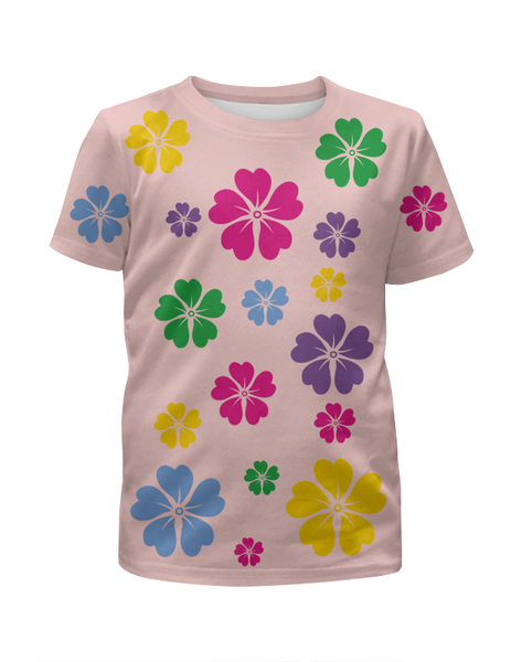 Заказать детскую футболку в Москве. Футболка с полной запечаткой для девочек в цветочках от nikol - готовые дизайны и нанесение принтов.
