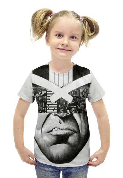 Заказать детскую футболку в Москве. Футболка с полной запечаткой для девочек Судья Дредд от scrat29@yandex.ru - готовые дизайны и нанесение принтов.