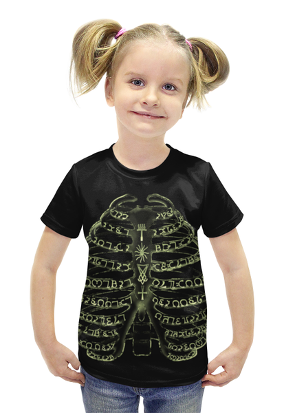 Заказать детскую футболку в Москве. Футболка с полной запечаткой для девочек Скелет арт от ПРИНТЫ ПЕЧАТЬ  - готовые дизайны и нанесение принтов.