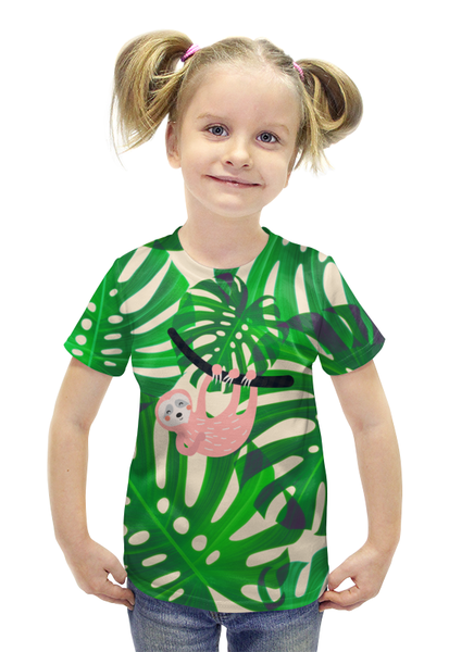 Заказать детскую футболку в Москве. Футболка с полной запечаткой для девочек ленивец от THE_NISE  - готовые дизайны и нанесение принтов.