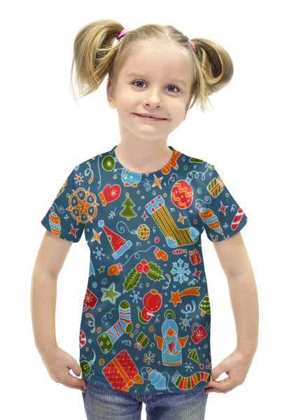 Заказать детскую футболку в Москве. Футболка с полной запечаткой для девочек Новогодние игрушки от THE_NISE  - готовые дизайны и нанесение принтов.