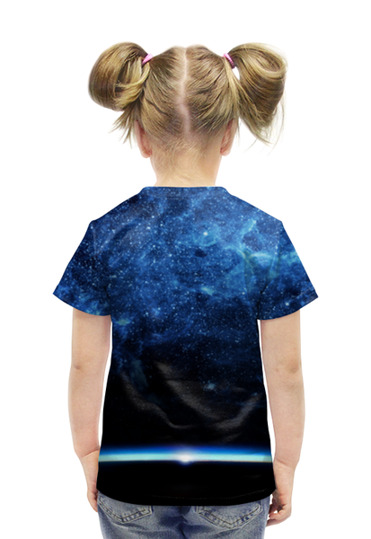 Заказать детскую футболку в Москве. Футболка с полной запечаткой для девочек Космос 3D от coolmag - готовые дизайны и нанесение принтов.
