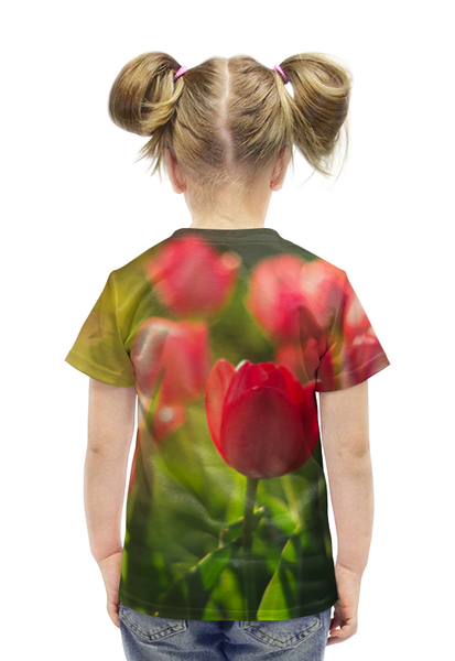 Заказать детскую футболку в Москве. Футболка с полной запечаткой для девочек Тюльпаны от FireFoxa - готовые дизайны и нанесение принтов.