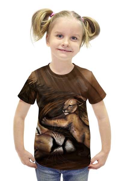 Заказать детскую футболку в Москве. Футболка с полной запечаткой для девочек Лев и львенок от hardstore - готовые дизайны и нанесение принтов.