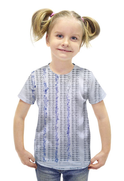 Заказать детскую футболку в Москве. Футболка с полной запечаткой для девочек Математика двоечника от Юлия Рушанская - готовые дизайны и нанесение принтов.