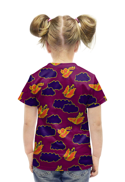 Заказать детскую футболку в Москве. Футболка с полной запечаткой для девочек Птички и облака от THE_NISE  - готовые дизайны и нанесение принтов.