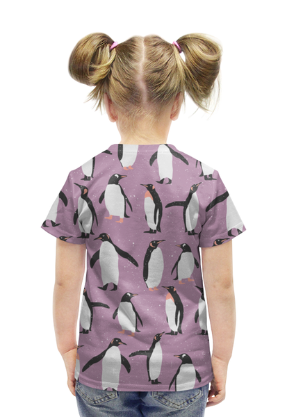 Заказать детскую футболку в Москве. Футболка с полной запечаткой для девочек пингвины от THE_NISE  - готовые дизайны и нанесение принтов.