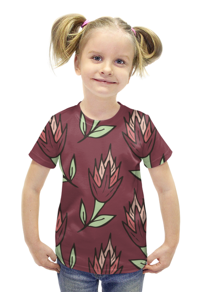 Заказать детскую футболку в Москве. Футболка с полной запечаткой для девочек Крупные абстрактные цветы от irinavk - готовые дизайны и нанесение принтов.