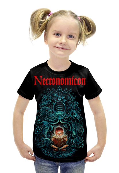 Заказать детскую футболку в Москве. Футболка с полной запечаткой для девочек Necronomicon от Leichenwagen - готовые дизайны и нанесение принтов.