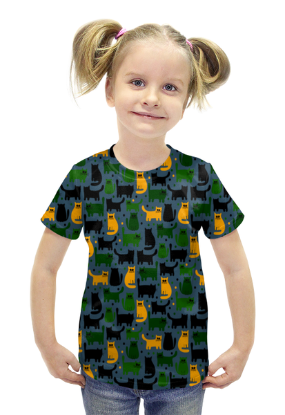 Заказать детскую футболку в Москве. Футболка с полной запечаткой для девочек Милые котики от THE_NISE  - готовые дизайны и нанесение принтов.
