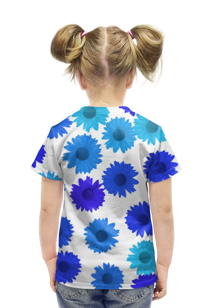 Заказать детскую футболку в Москве. Футболка с полной запечаткой для девочек Цветочный синий ромашковый от Koroleva - готовые дизайны и нанесение принтов.