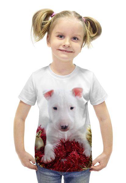 Заказать детскую футболку в Москве. Футболка с полной запечаткой для девочек Собачка от THE_NISE  - готовые дизайны и нанесение принтов.