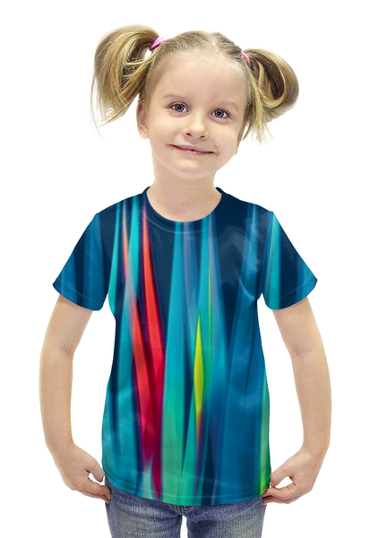 Заказать детскую футболку в Москве. Футболка с полной запечаткой для девочек Синие линии от THE_NISE  - готовые дизайны и нанесение принтов.