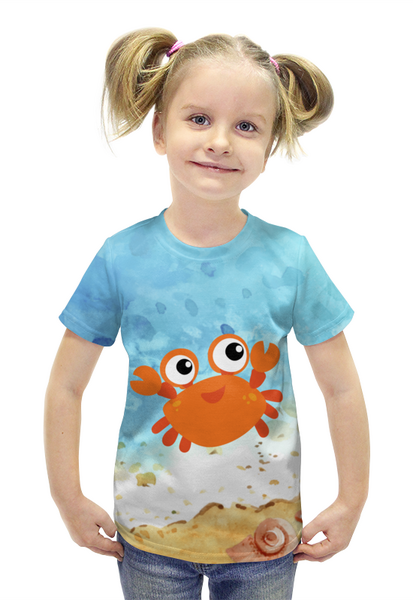 Заказать детскую футболку в Москве. Футболка с полной запечаткой для девочек Крабик от nadegda - готовые дизайны и нанесение принтов.