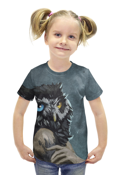 Заказать детскую футболку в Москве. Футболка с полной запечаткой для девочек Человек- сова от galaxy secret - готовые дизайны и нанесение принтов.