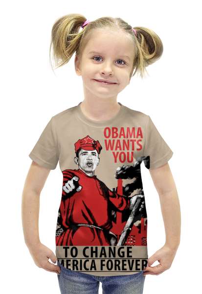 Заказать детскую футболку в Москве. Футболка с полной запечаткой для девочек Obama Red Army от Leichenwagen - готовые дизайны и нанесение принтов.