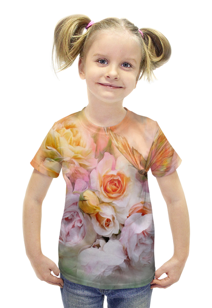 Заказать детскую футболку в Москве. Футболка с полной запечаткой для девочек Пионы от THE_NISE  - готовые дизайны и нанесение принтов.